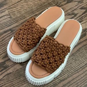 Maeve Brown Crochet Chunky Platform Sandal Slides